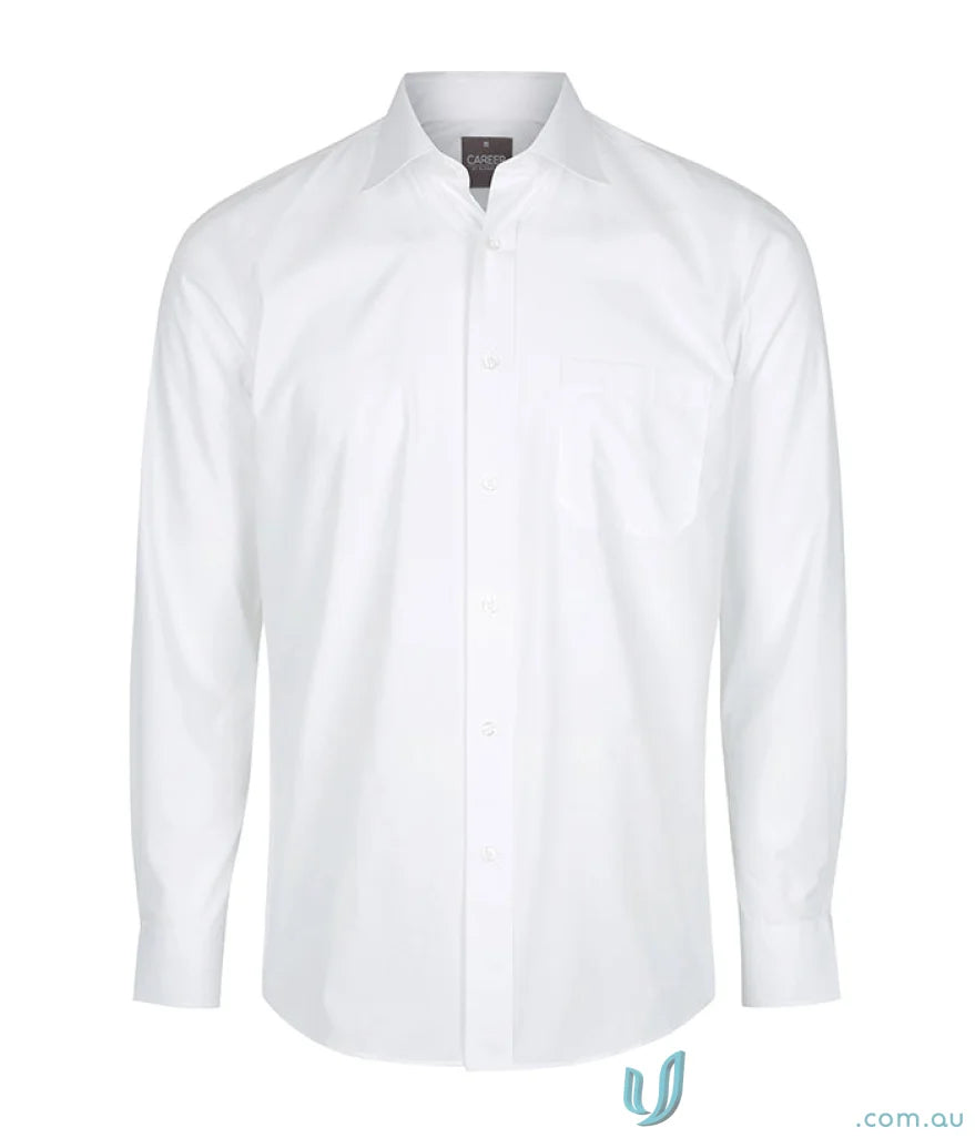White Nicholson Premium Poplin LS Shirt with contemporary fit and poplin long sleeve