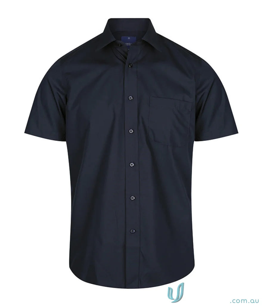 Navy Nicholson Premium Poplin SS Shirt short-sleeved dress shirt for men