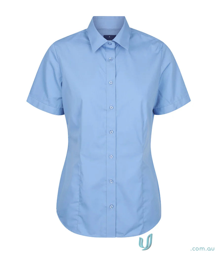 Light blue Nicholson Slim Fit Premium Poplin Shirt made with silk protein and easy iron