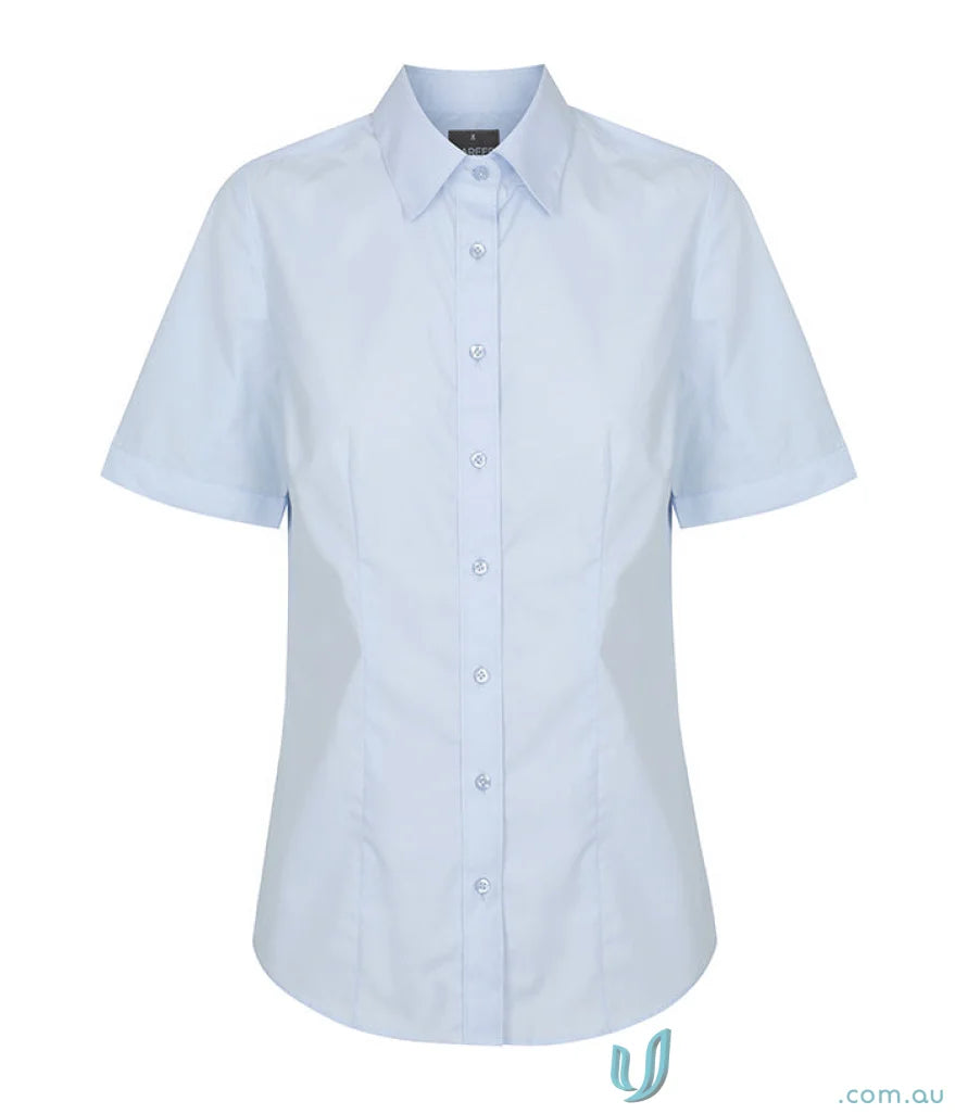 Light blue Nicholson Slim Fit Premium Poplin Shirt with easy iron silk protein fabric