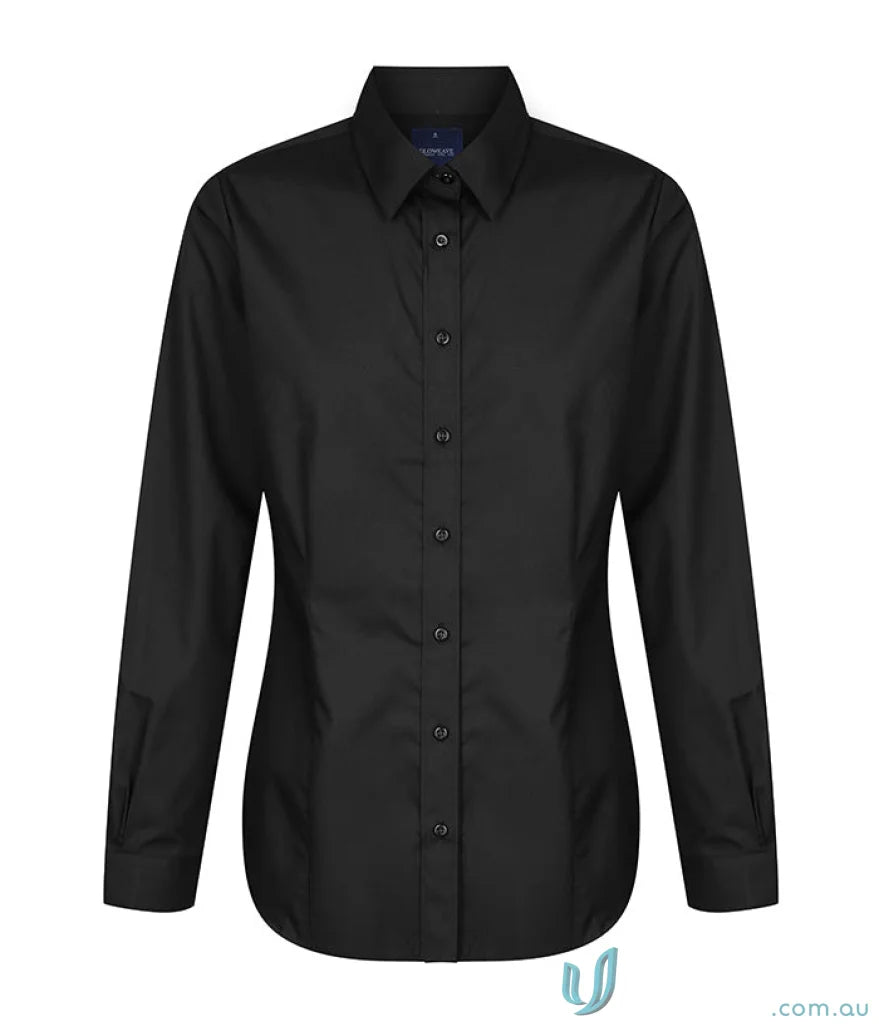Black Nicholson Slim Fit Premium Poplin Shirt with easy iron silk protein long sleeves