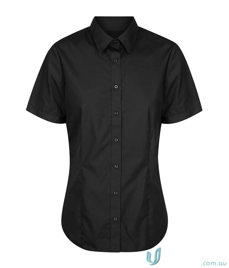 Black Nicholson Slim Fit Premium Poplin Shirt with easy iron silk protein fabric