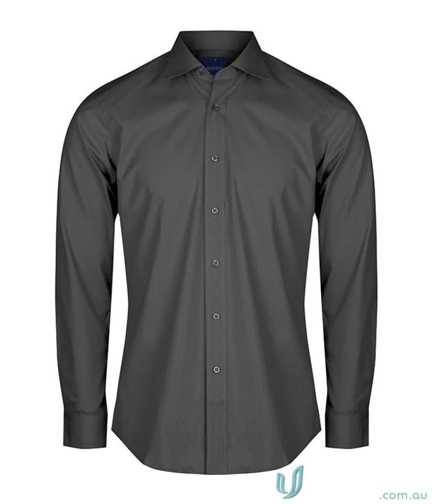 Gray long-sleeved Nicholson Slim Fit Premium Poplin Shirt for a sharp look