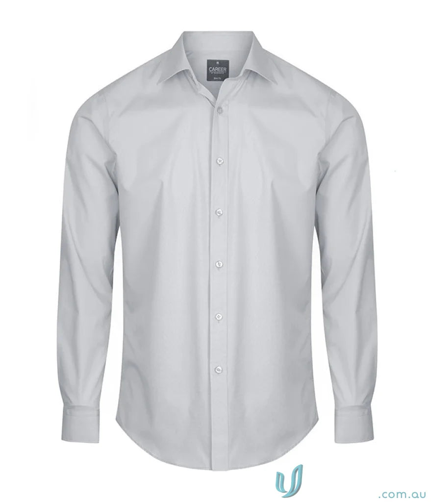 Gray long-sleeved Nicholson Slim Fit Premium Poplin Shirt for a sleek look