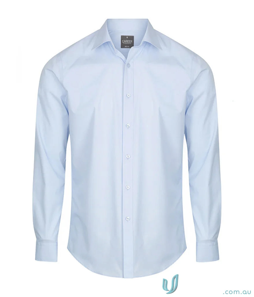 Light blue Nicholson Slim Fit premium poplin shirt with long sleeves for a sharp look