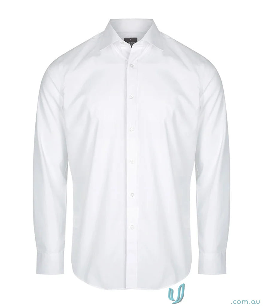 White Nicholson Slim Fit premium poplin shirt with long sleeves for a sleek look