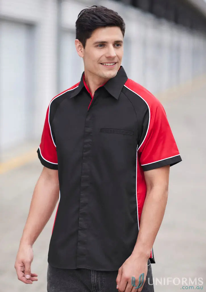 Red and black Nitro Contrast Panel Shirt featuring contrast panel design for a bold look