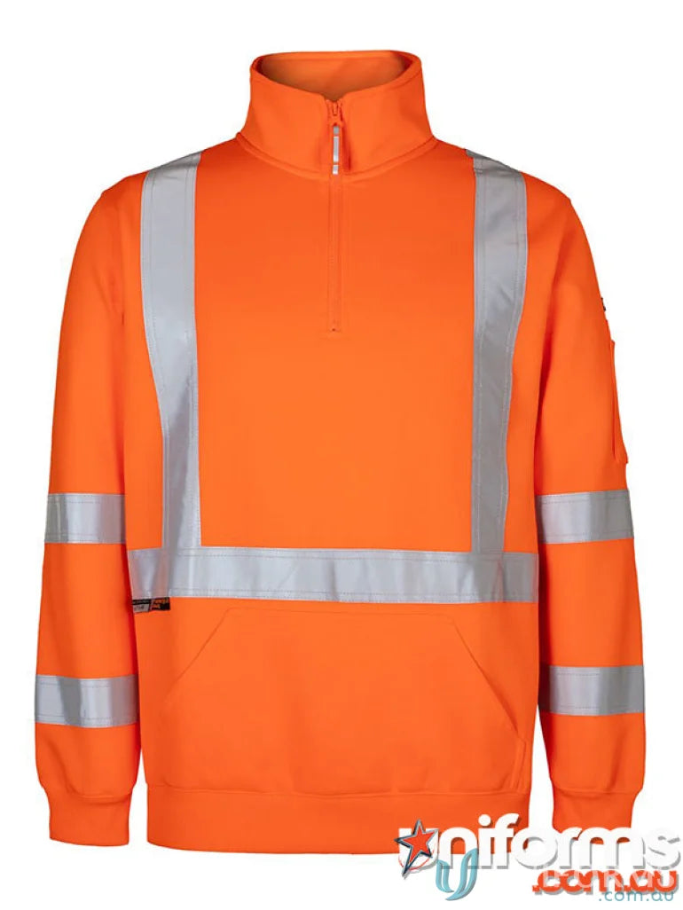 Orange hi-vis quarter-zip sweatshirt from NSW/QLD Rail X-Back Half Zip Jumper