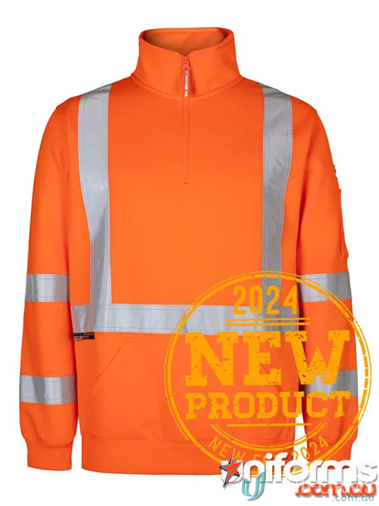 Orange hi-vis quarter-zip sweatshirt from NSW QLD Rail X-Back Half Zip Jumper