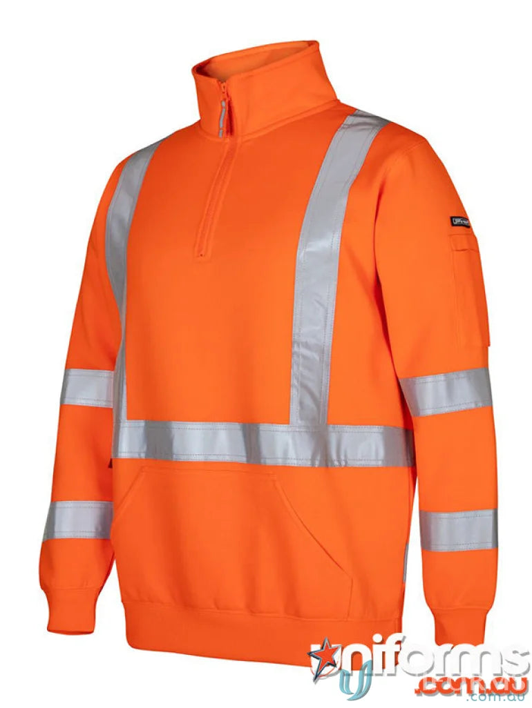 Orange high-visibility quarter-zip sweatshirt from NSW QLD Rail QLD Rail line-up