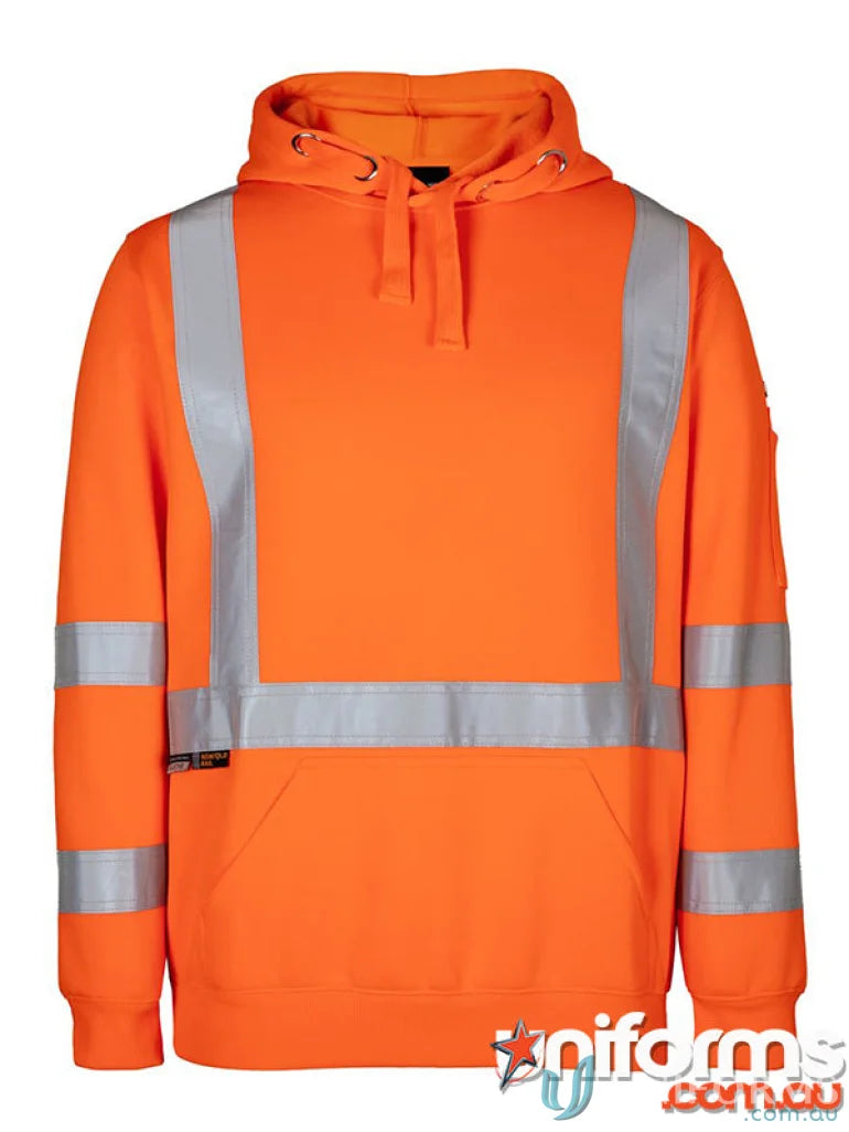 Orange high-visibility hoodie with reflective tape from NSW QLD Rail X-Back Hoodie