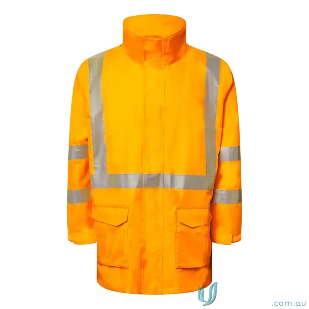 NSW Rail reflective 4-in-1 jacket with orange color, hand warmer pockets, and reflective stripes