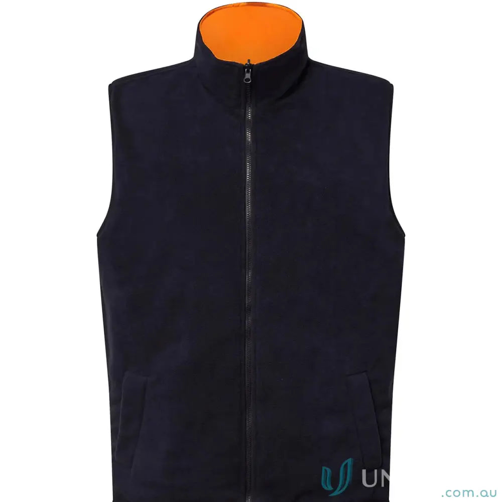 Dark blue reversible fleece vest with orange collar for NSW Rail workers