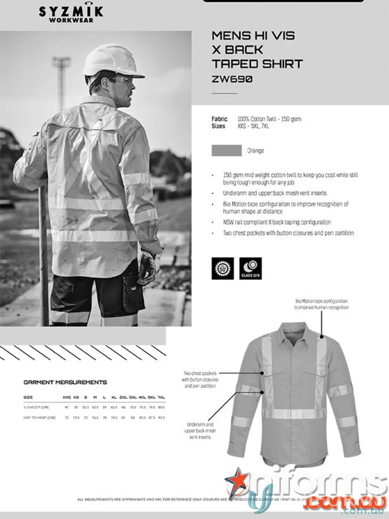 High-visibility NSW RAIL BioMotion X Back LS Shirt with taped long sleeve and bio motion tape