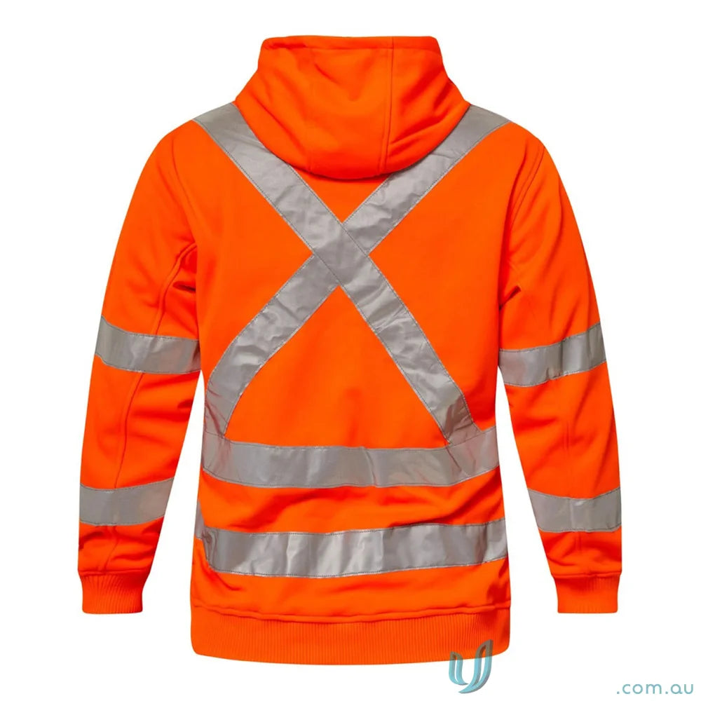 Orange NSW Rail Hoodie with X-TAPE and reflective stripes, perfect for rail workers