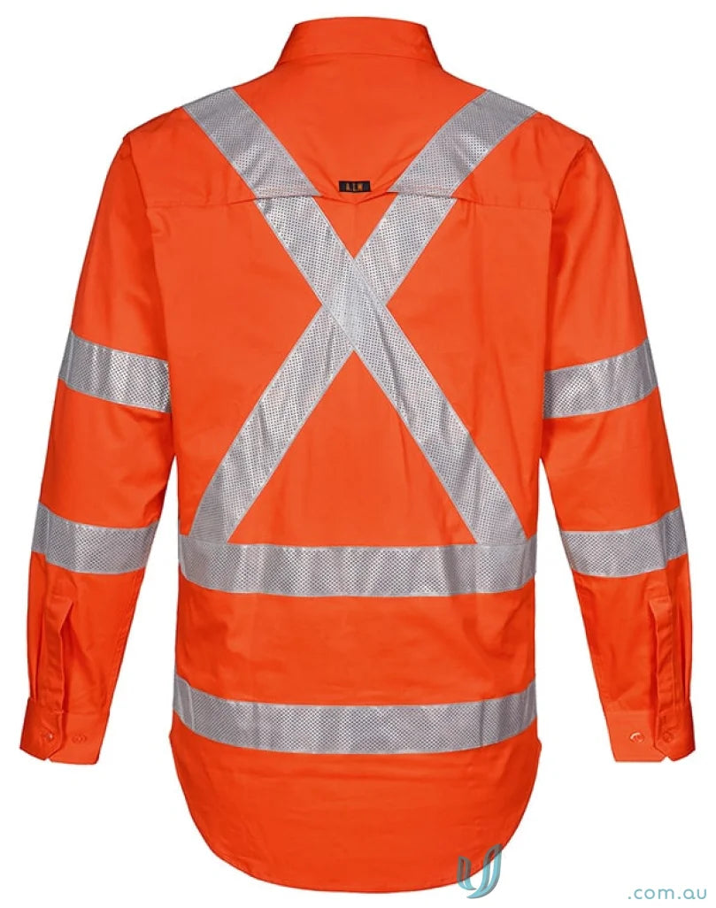 NSW Rail approved lightweight safety shirt with orange long sleeves and silver reflective stripes