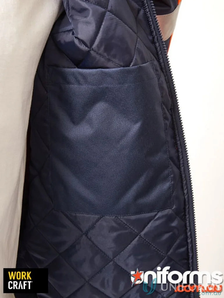 Inside view of NSW Rail Tempest Taped Bomber Jacket showing quilted lining and pocket