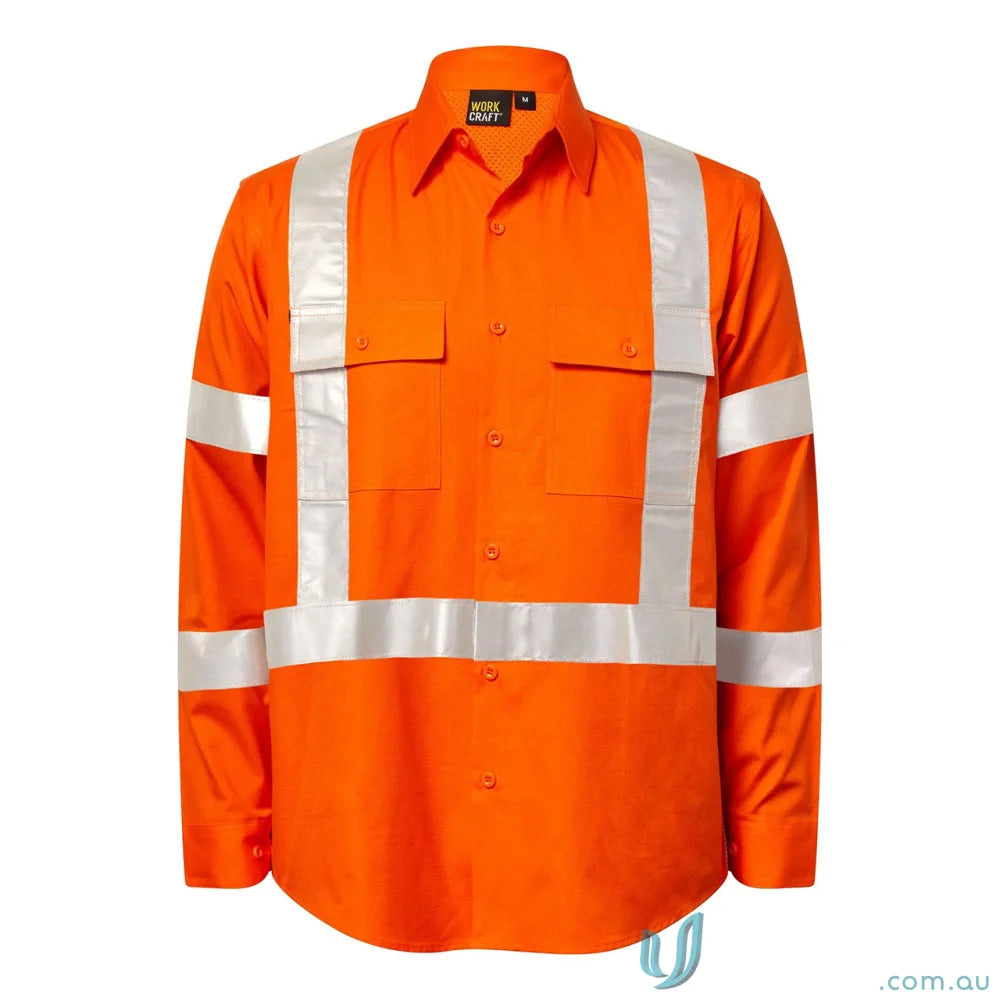 Orange nsw reflective ripstop rail shirt with reinforced stress points for safety