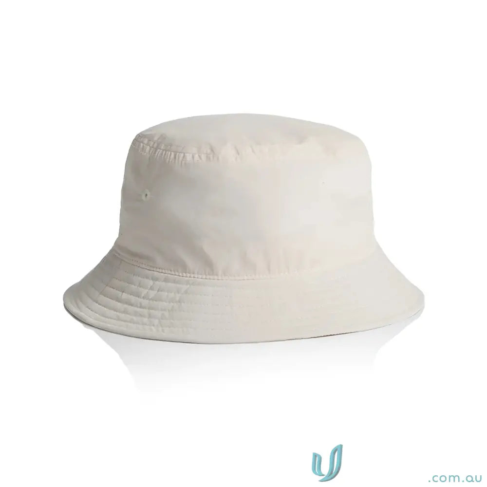 Light beige nylon bucket hat with wide brim, quick-dry recycled nylon design