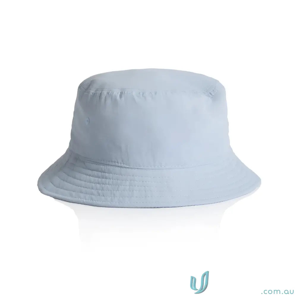 Light blue nylon bucket hat with stitched brim, quick-dry recycled nylon material