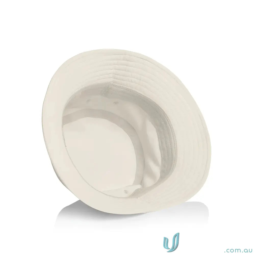 Off-white nylon bucket hat with ribbed brim and quick-dry recycled nylon design