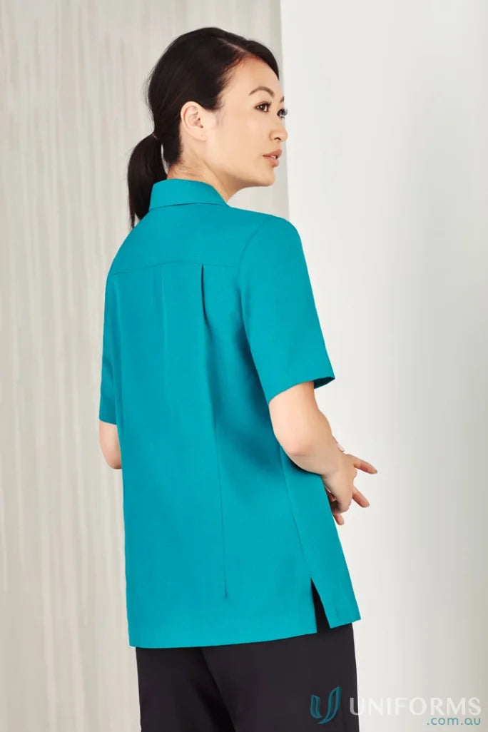 Teal short-sleeved collared oasis plain overblouse in biz comfortcool™ fabric from collection Oasis Plain