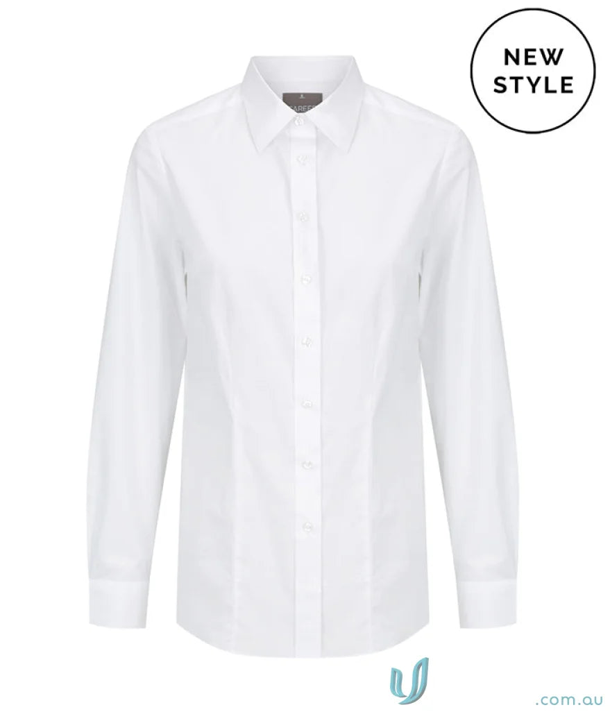 White long-sleeved Olsen Cotton Stretch Shirt for a comfy, versatile look