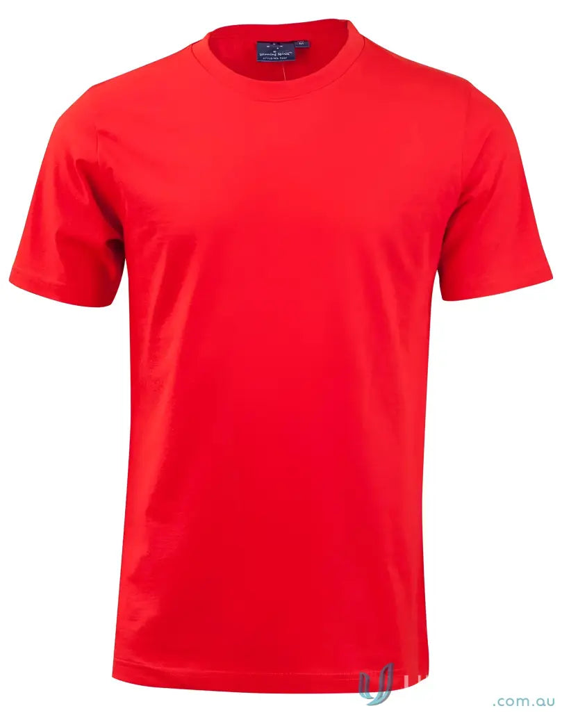 Red short-sleeved combed cotton T-shirt from the One Colour Print ADULT Semi Fit Tee, perfect for uniforms or workwear