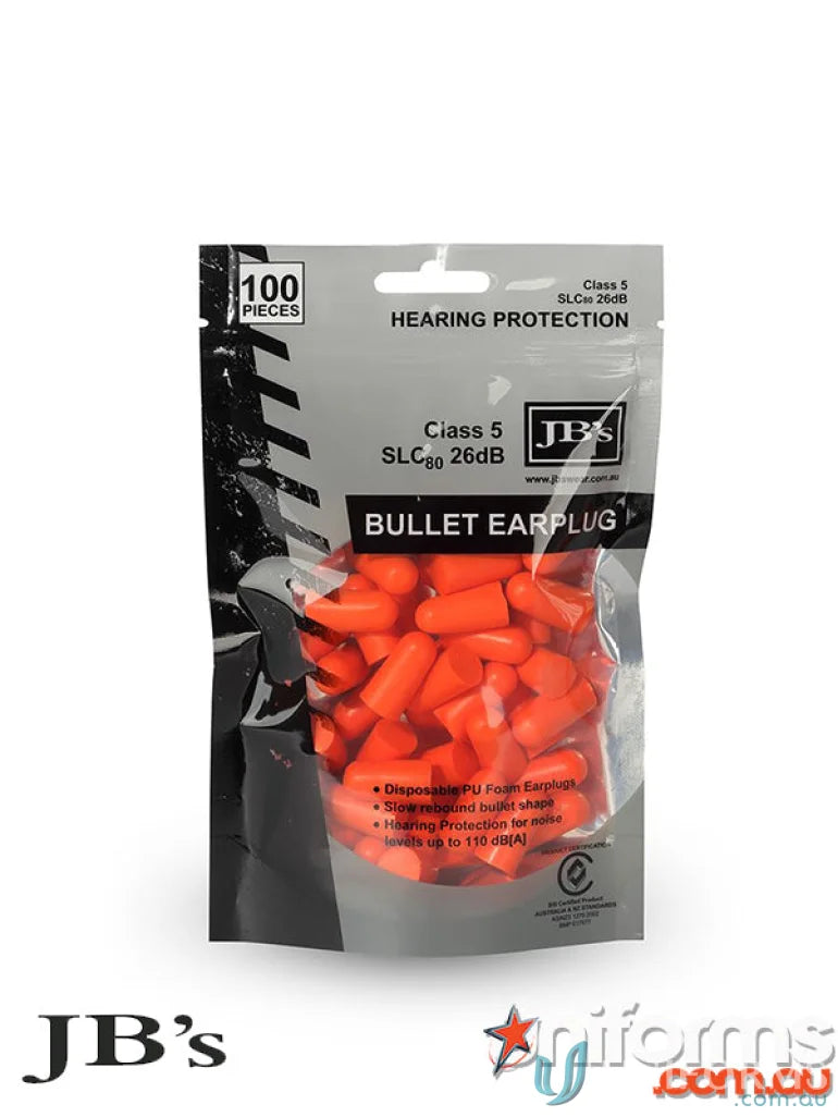 Orange bullet shaped earplugs for workwear and uniforms in 100 pack