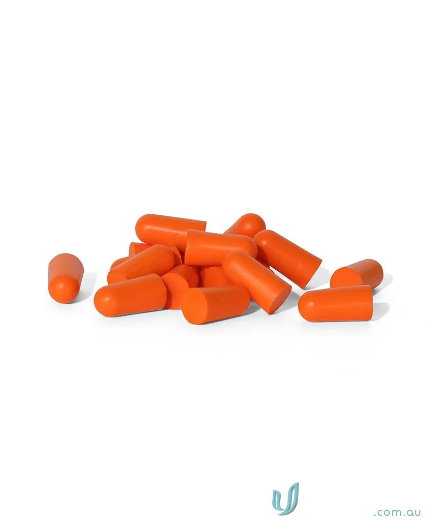 Pile of orange bullet shaped earplugs in workwear-friendly 100 pack for uniforms