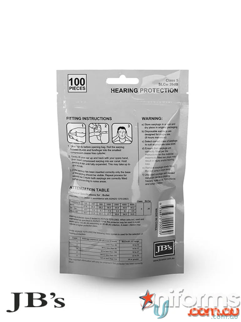 Bullet shaped earplugs for hearing protection, perfect for workwear and uniforms