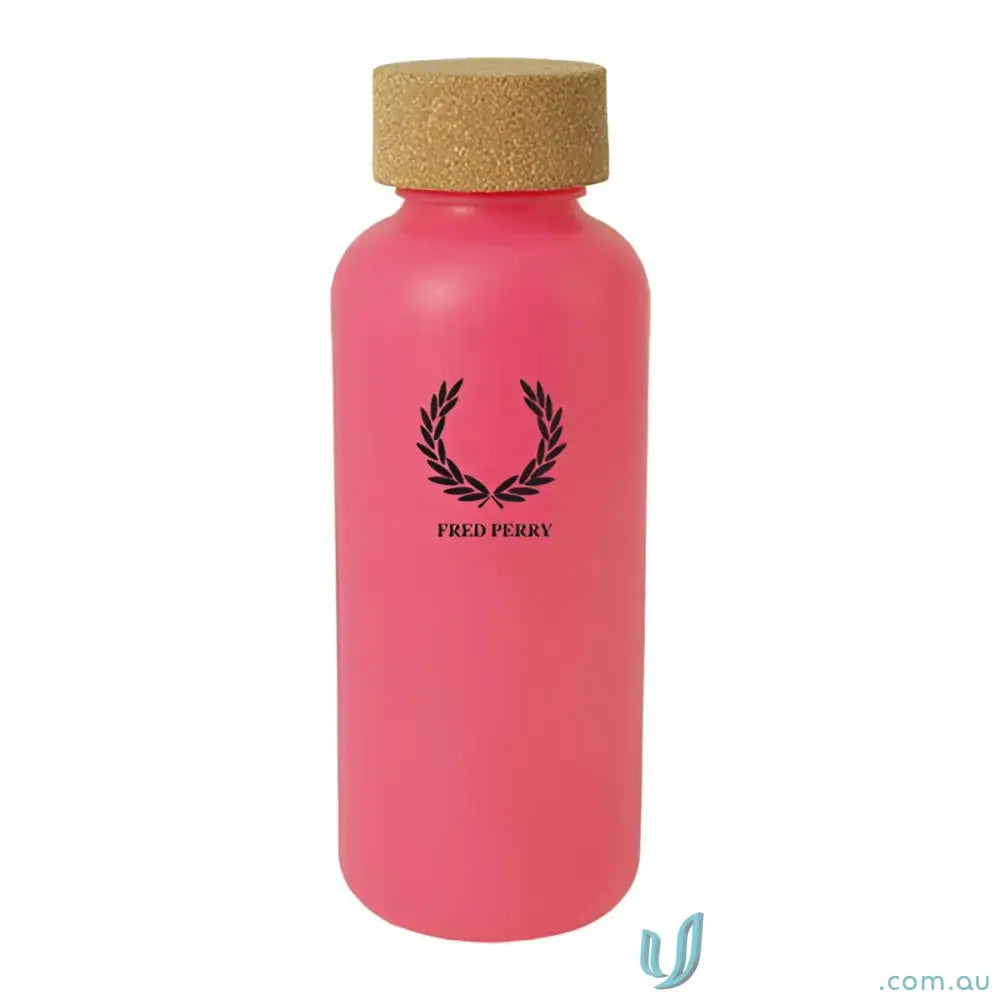 Pink Fred Perry water bottle with natural cork lid, organic 650ml eco friendly style