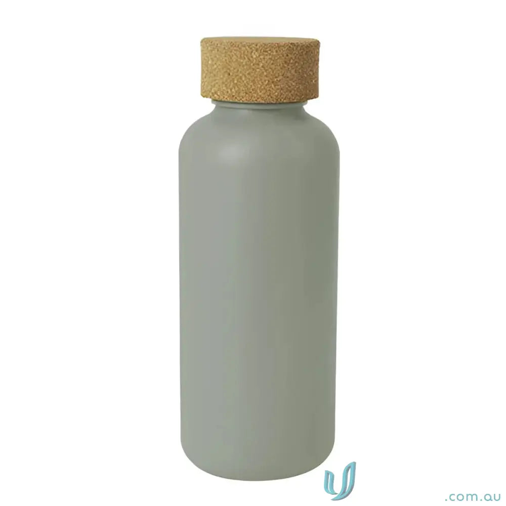 Gray organic 650ml eco water bottle with natural cork cap made from sugar cane
