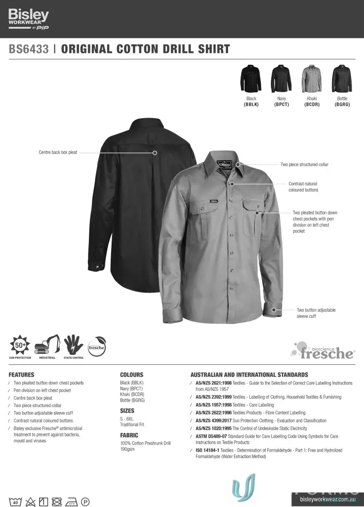 Original Cotton Drill LS Shirt in multiple colors, comfy long-sleeved cotton drill top