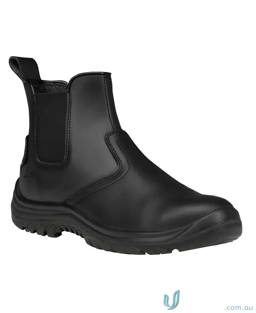 Black leather Chelsea work boot with elastic sided design for uniforms and workwear