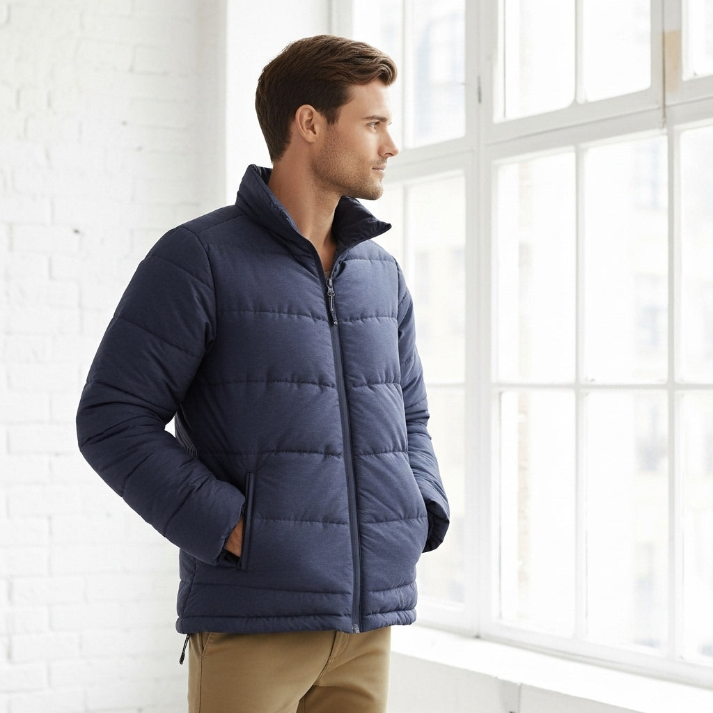 Outlander Eco Jacket navy puffer in eco-thread from recycled plastic bottles