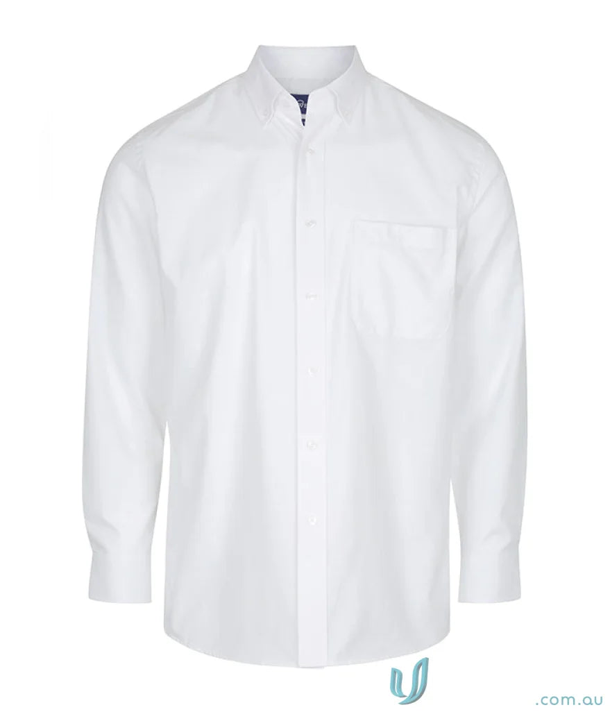 White long sleeve shirt with Oxford weave, easy iron LS Shirt for stylish comfort