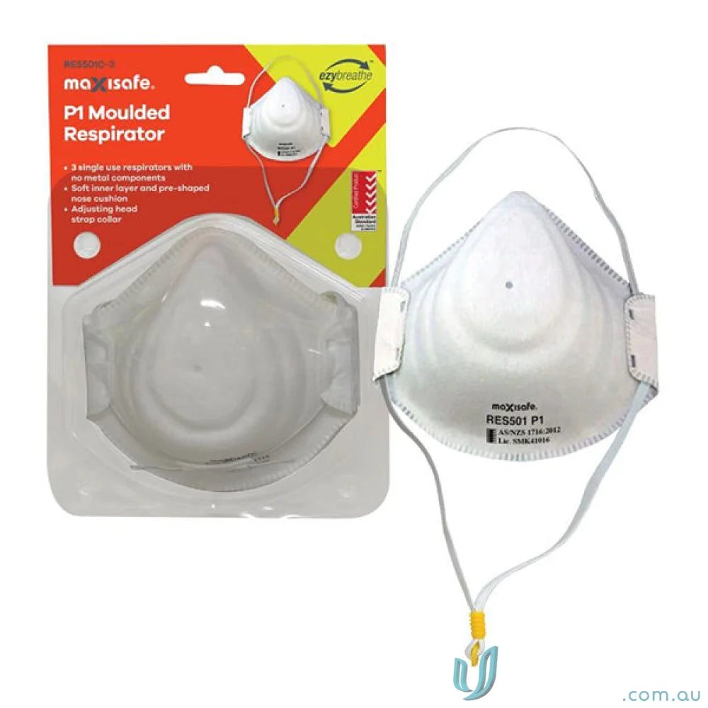 White molded respirator mask for dusty environments, ideal with uniforms or workwear
