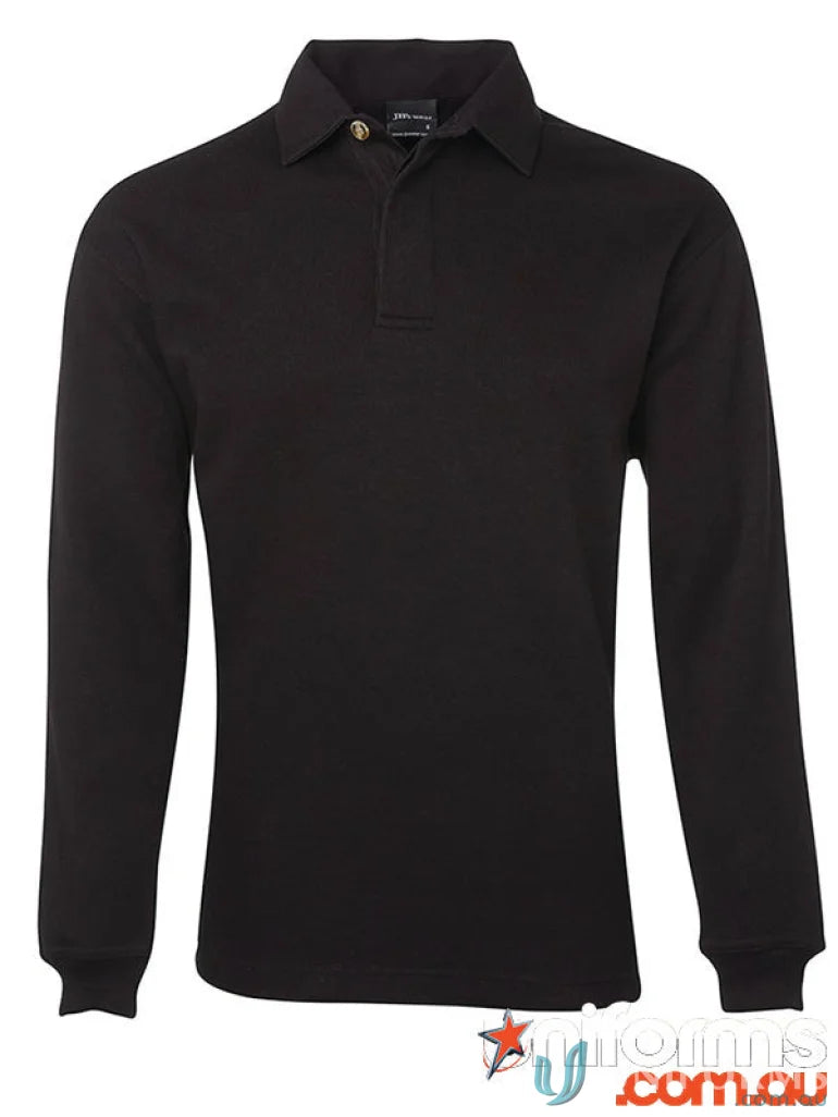 Black long-sleeved polo shirt from Paddington Two Tone Rugby, combines durability and unleashes performance