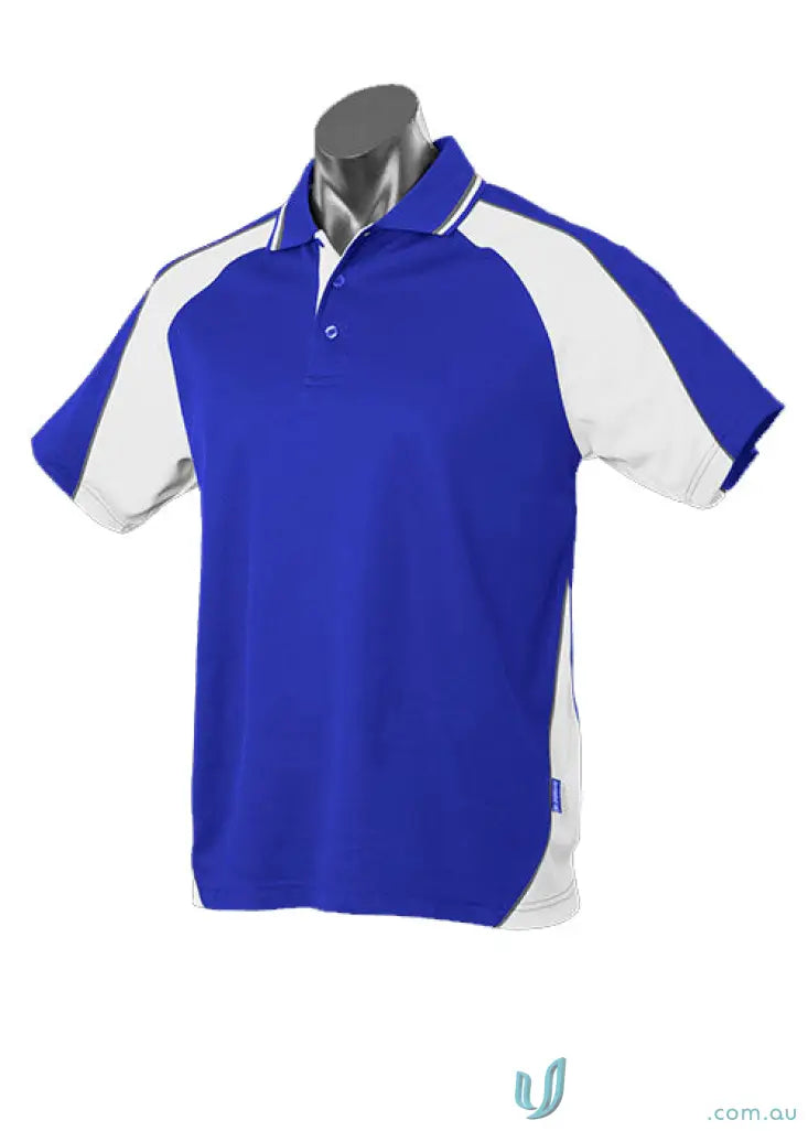 Blue and white Panorama Polo shirt perfect for stylish work uniforms or casual uniforms