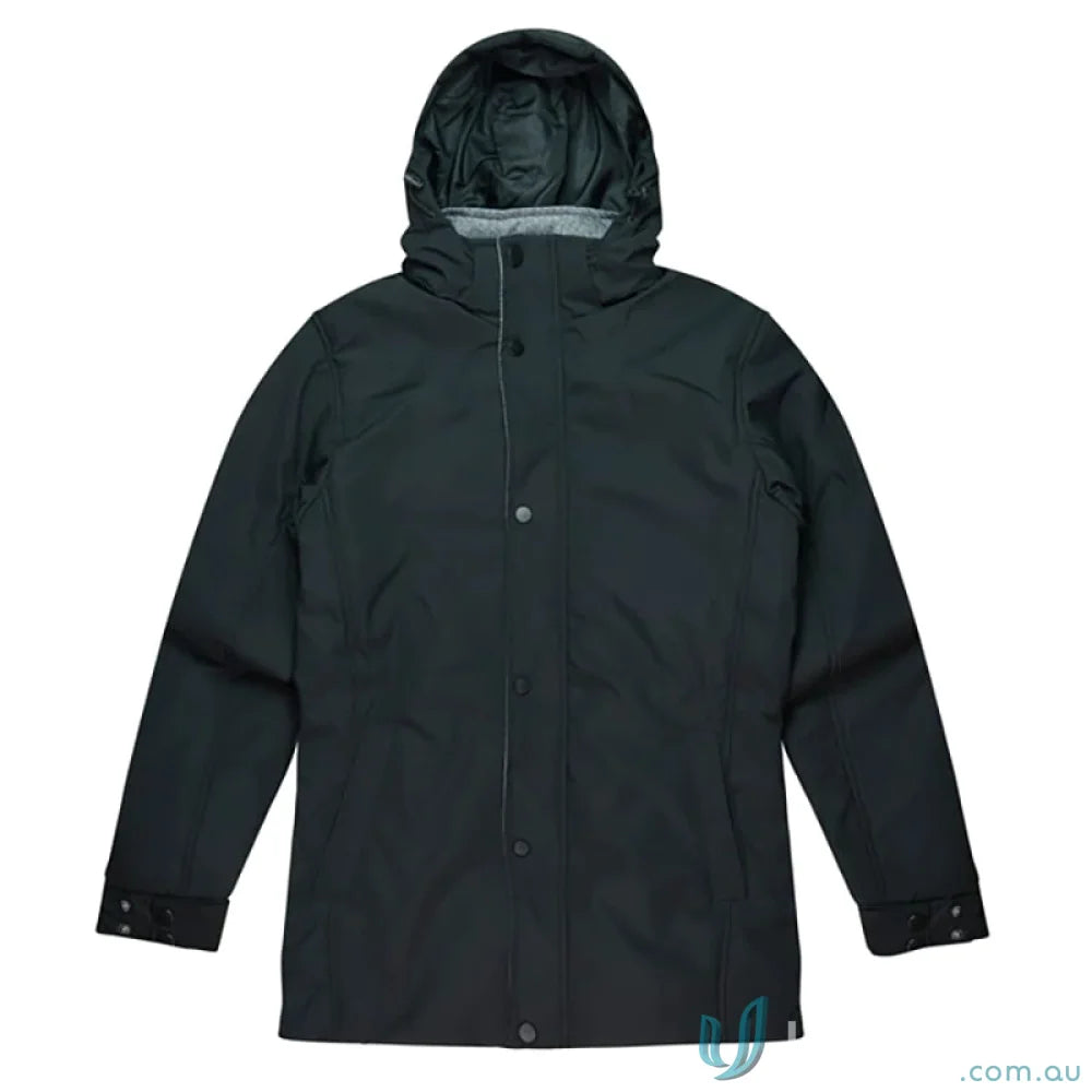 Black hooded rain jacket from Parklands Ladies Jacket collection, added length coat with detachable hood