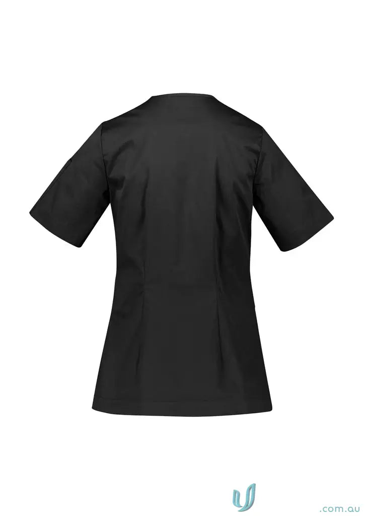 Black short-sleeved scrub top with silverplus antibacterial treatment and double-tacked stress points CST240LS