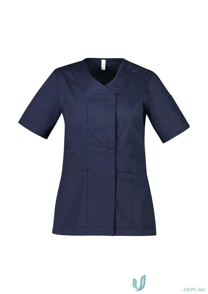 Navy blue Parks Zip Front Crossover Scrub Top with SilverPlus antibacterial, CST240LS