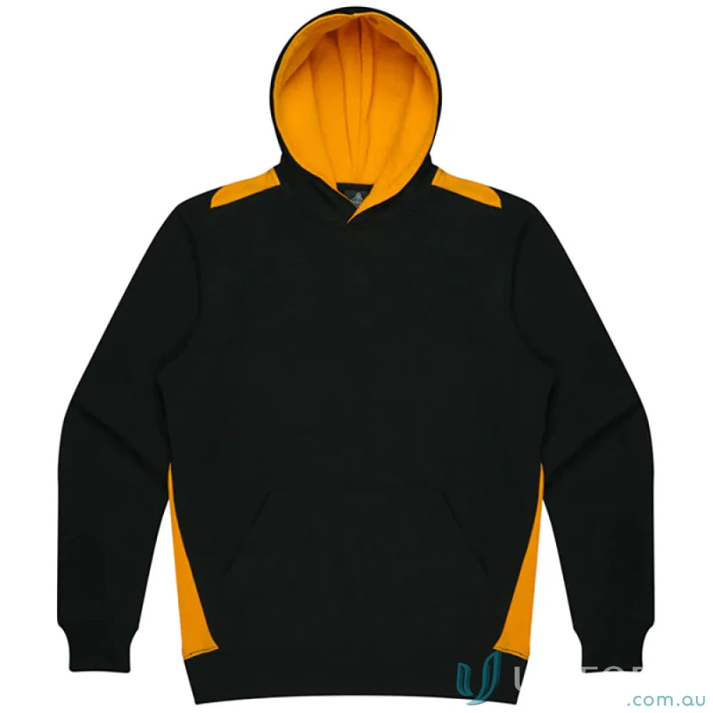 Black and gold Paterson Kids Hoodie with contrast panel work, soft brushed fabric