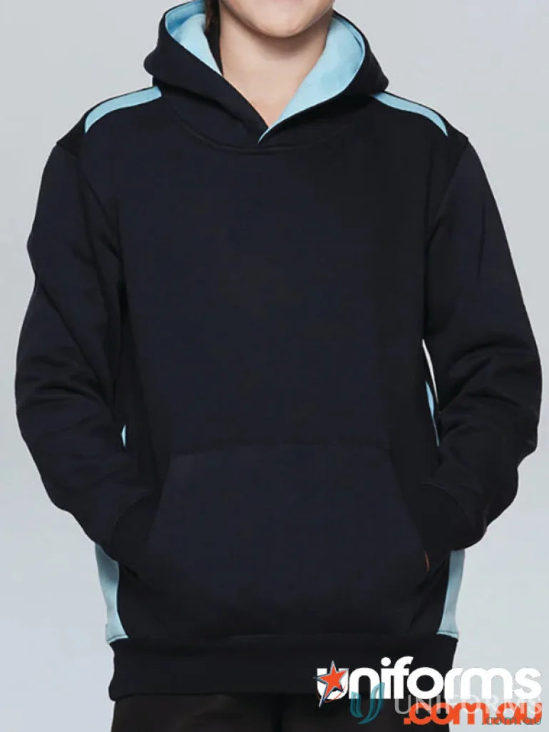 Black and light blue Paterson Kids Hoodie with soft brushed fabric and contrast panels