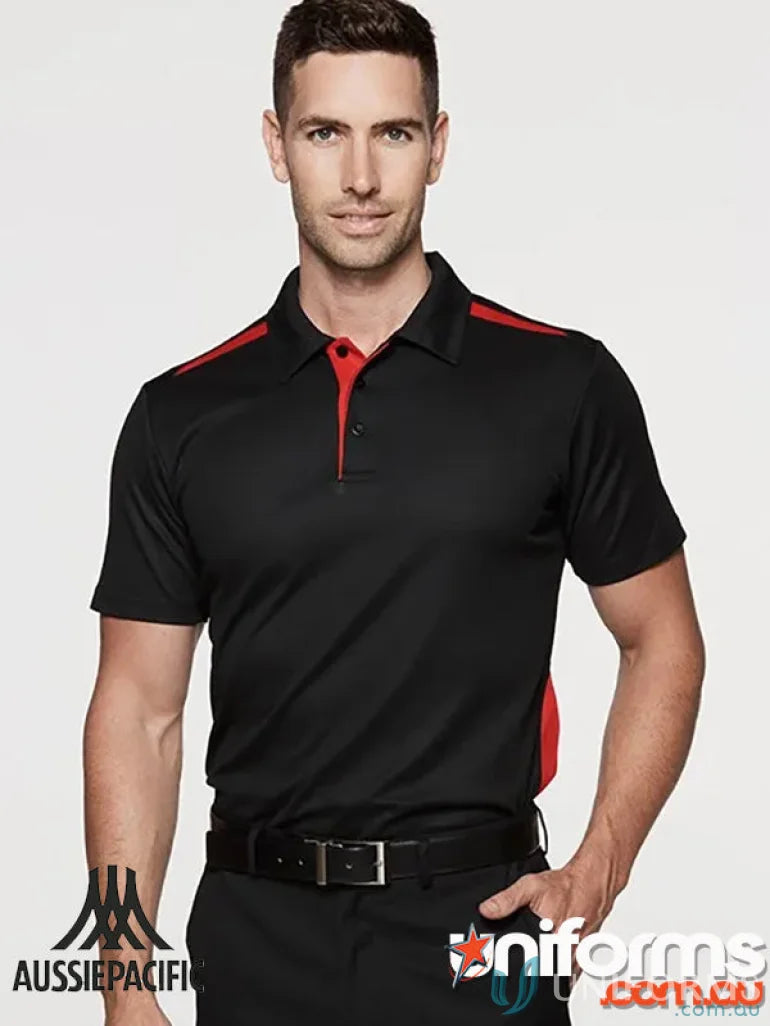 Black and red Paterson Polo shirt made from comfy fabric, perfect for uniforms or workwear