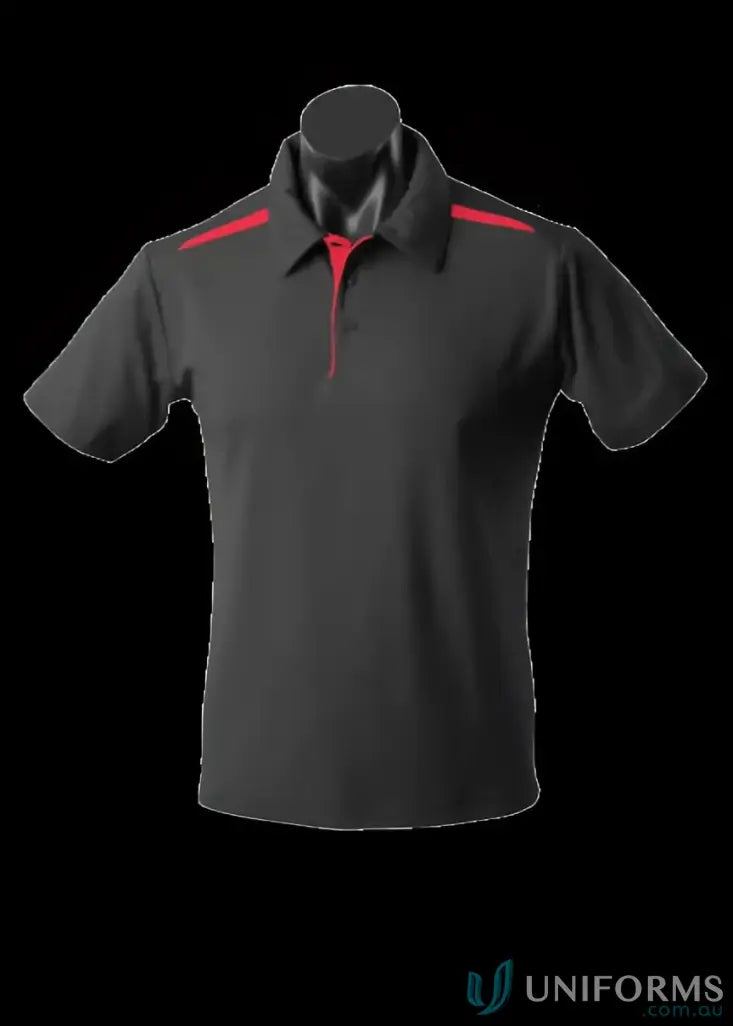 Black Paterson Polo shirt with red accents, perfect for workwear and uniforms