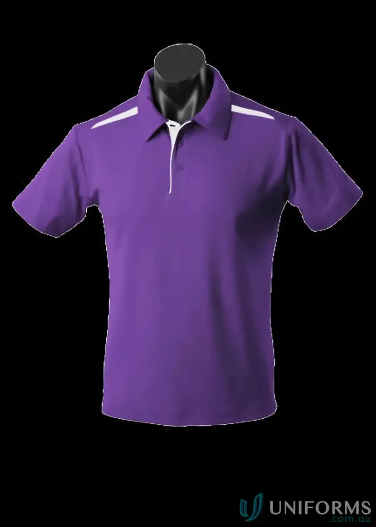 Purple Paterson Polo shirt with white accents, perfect fabric for uniforms and workwear