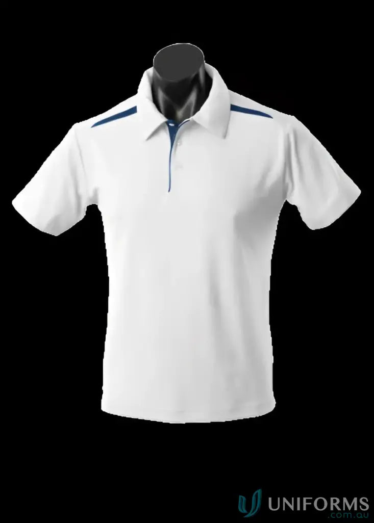 White Paterson Polo shirt with blue accents, perfect for uniforms or workwear