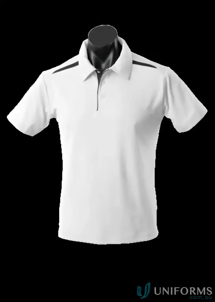 White Paterson Polo shirt with black accents, ideal for uniforms and workwear